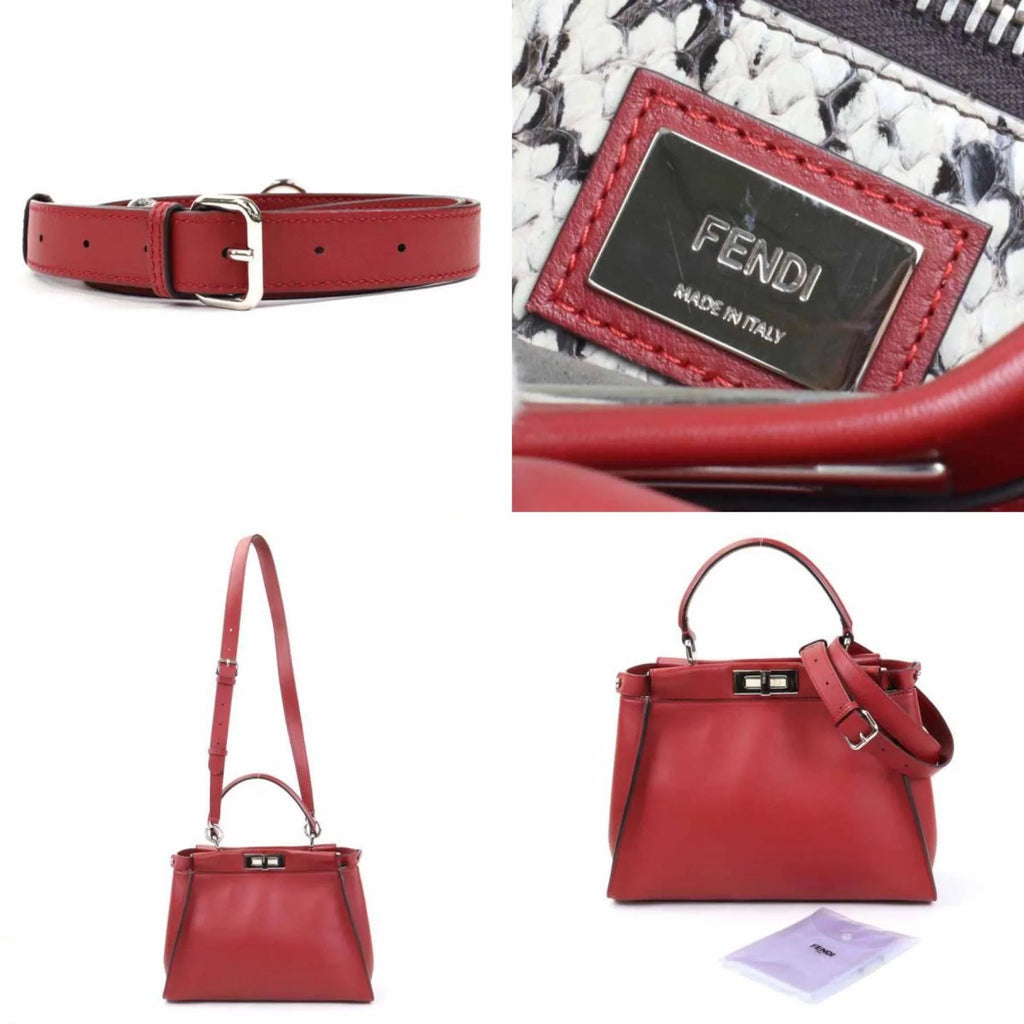Pre-Owned Fendi FENDI Handbag Shoulder Bag Peekaboo Leather Dark Red Silver Women's (Good)