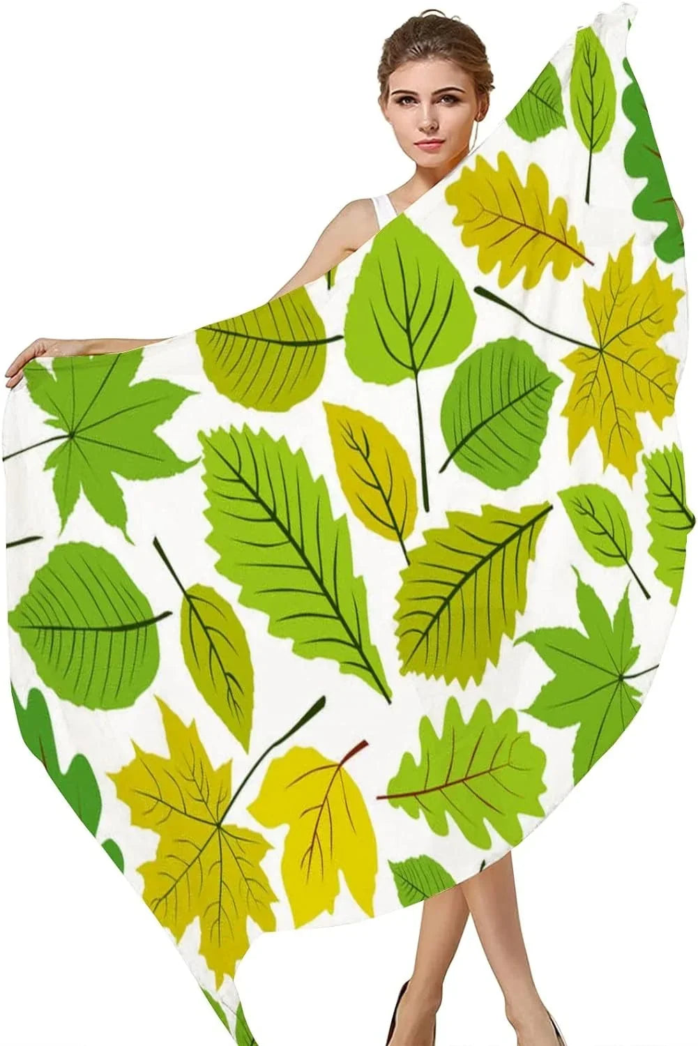 Hyjoy Beautiful Natural Leaves Long Silk Neck Scarf Load Shawl Wrap Scarves for Women Girls