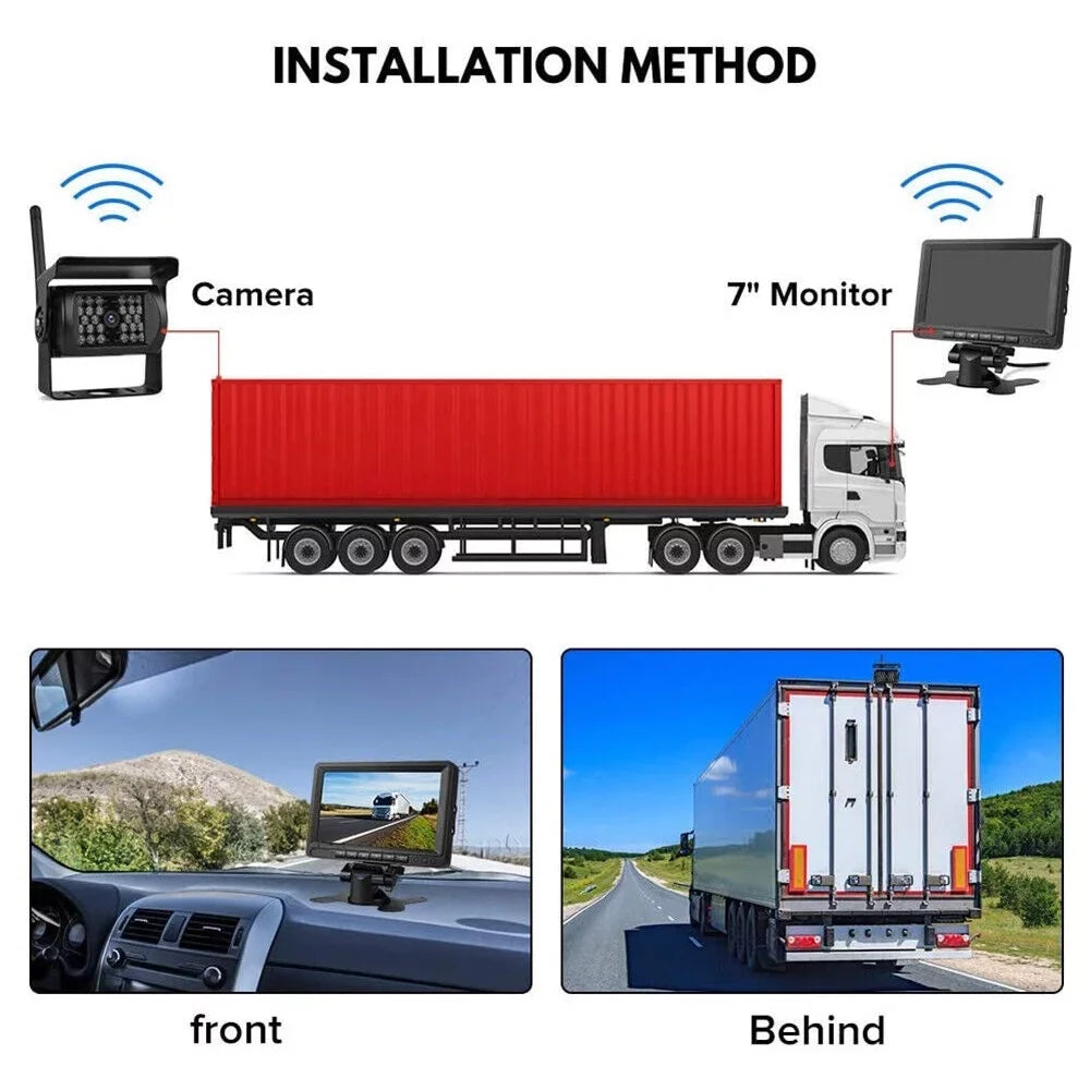 1Pack Waterproof Backup Camera with 7" Monitor Kit: Night Vision, Wireless Vehicle Parking System for RV, Bus, Trailer, Truck