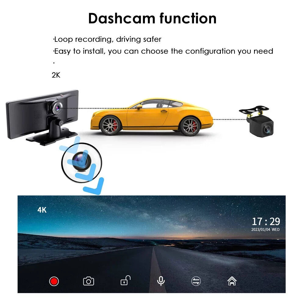KingFurt 2K Car DVR Wireless Dash Camera Carplay Android Auto Touch Screen 10.26'' WIFI - Stunning Resolution and Smart Compatibility