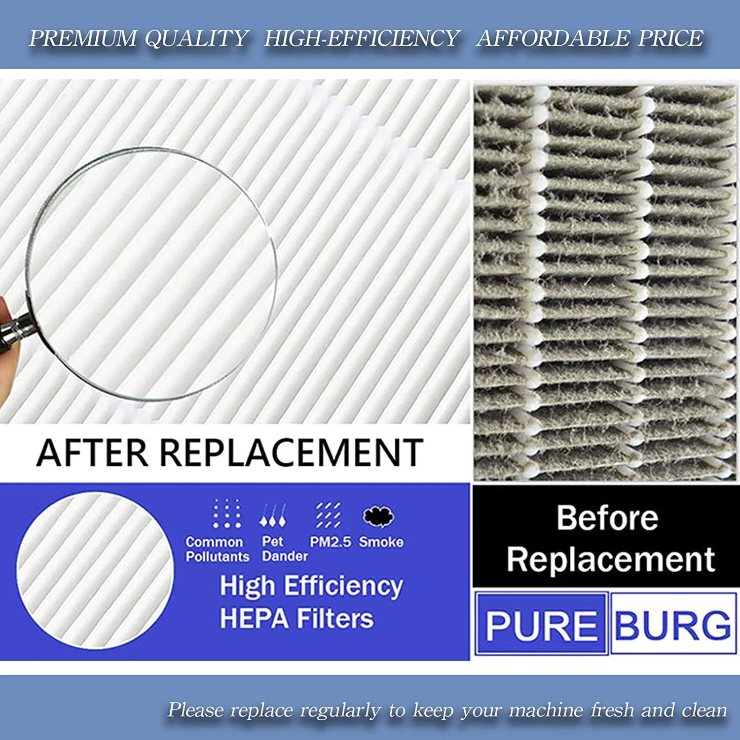 PUREBURG 2-Pack Replacement High efficiency 3-in-1 HEPA Filters Compatible with ,BKJ-33