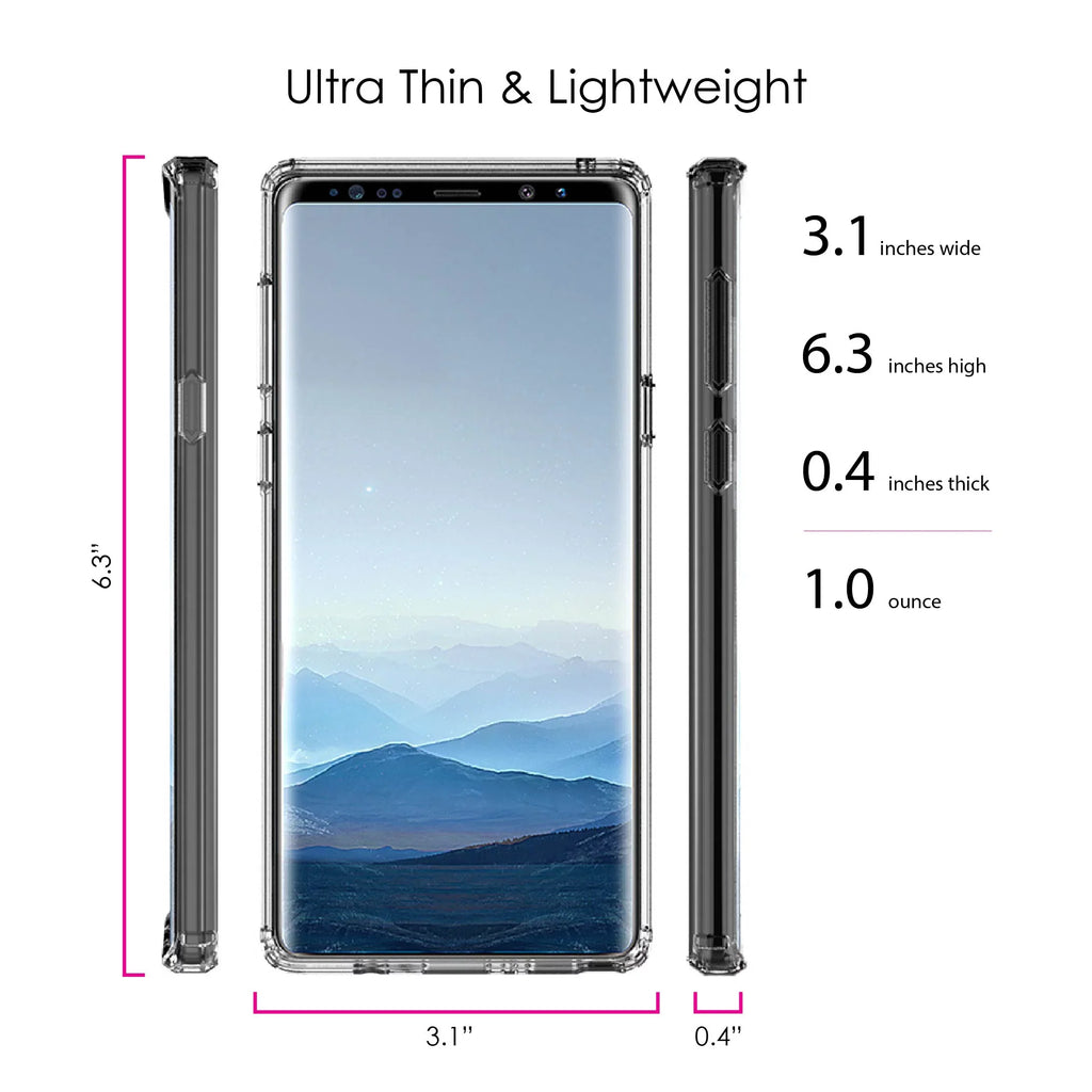 DistinctInk Clear Shockproof Hybrid Case for Galaxy Note 9 - TPU Bumper Acrylic Back Tempered Glass Screen Protector - Pink Ribbon Cancer - Faith Over Fear