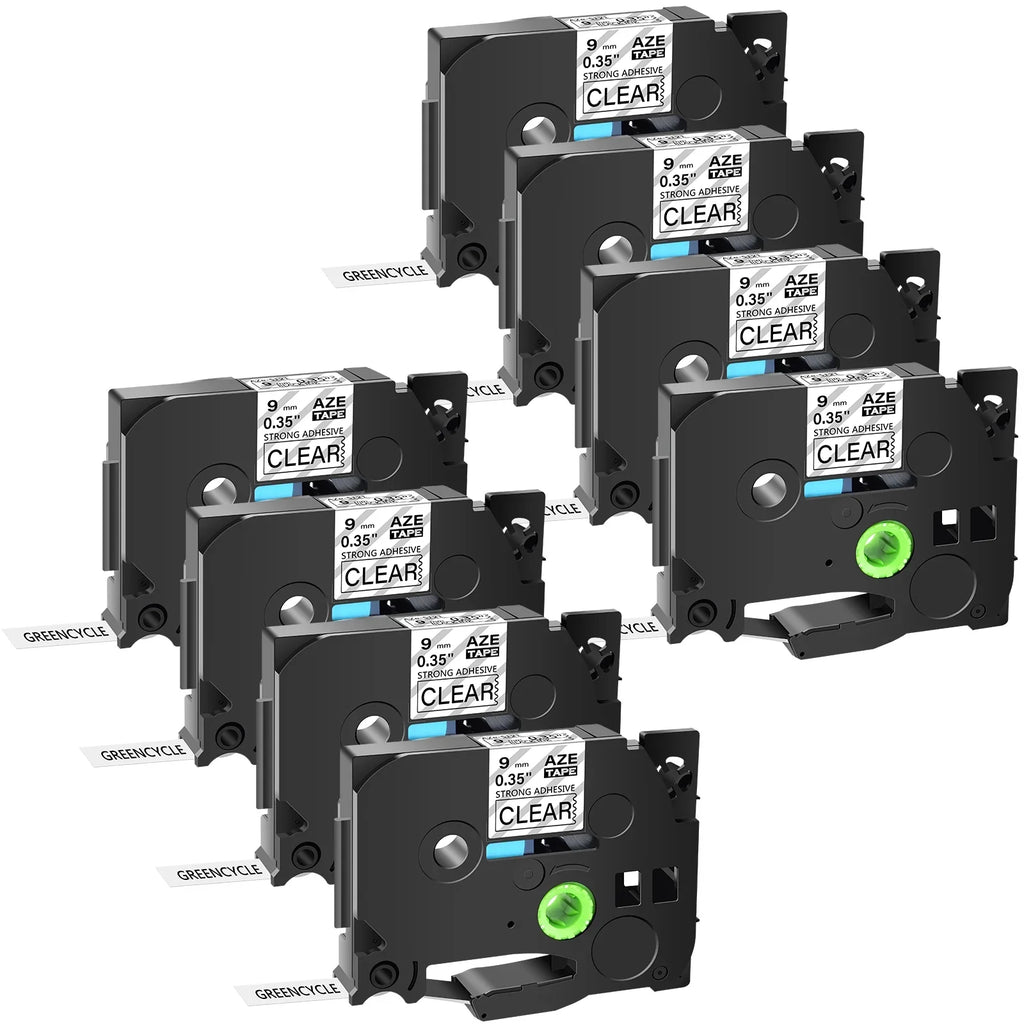 GREENCYCLE 8 Pack Compatible for Brother TZe-S121 TZ-S121 TZ-121 TZe-121 Tape 9mm 0.35'' Laminated Jet on Clear Extra Strength Label Tapes use in P-Touch PT-D210 D400 D600 Label Maker 26.2ft 8m