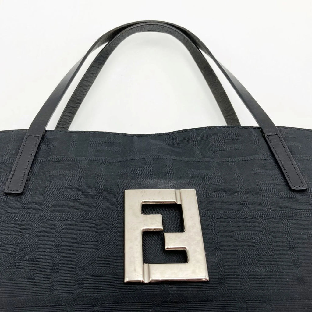 Pre-Owned FENDI Zucca pattern tote bag handbag Ebony nylon canvas ladies 15786 (Good)