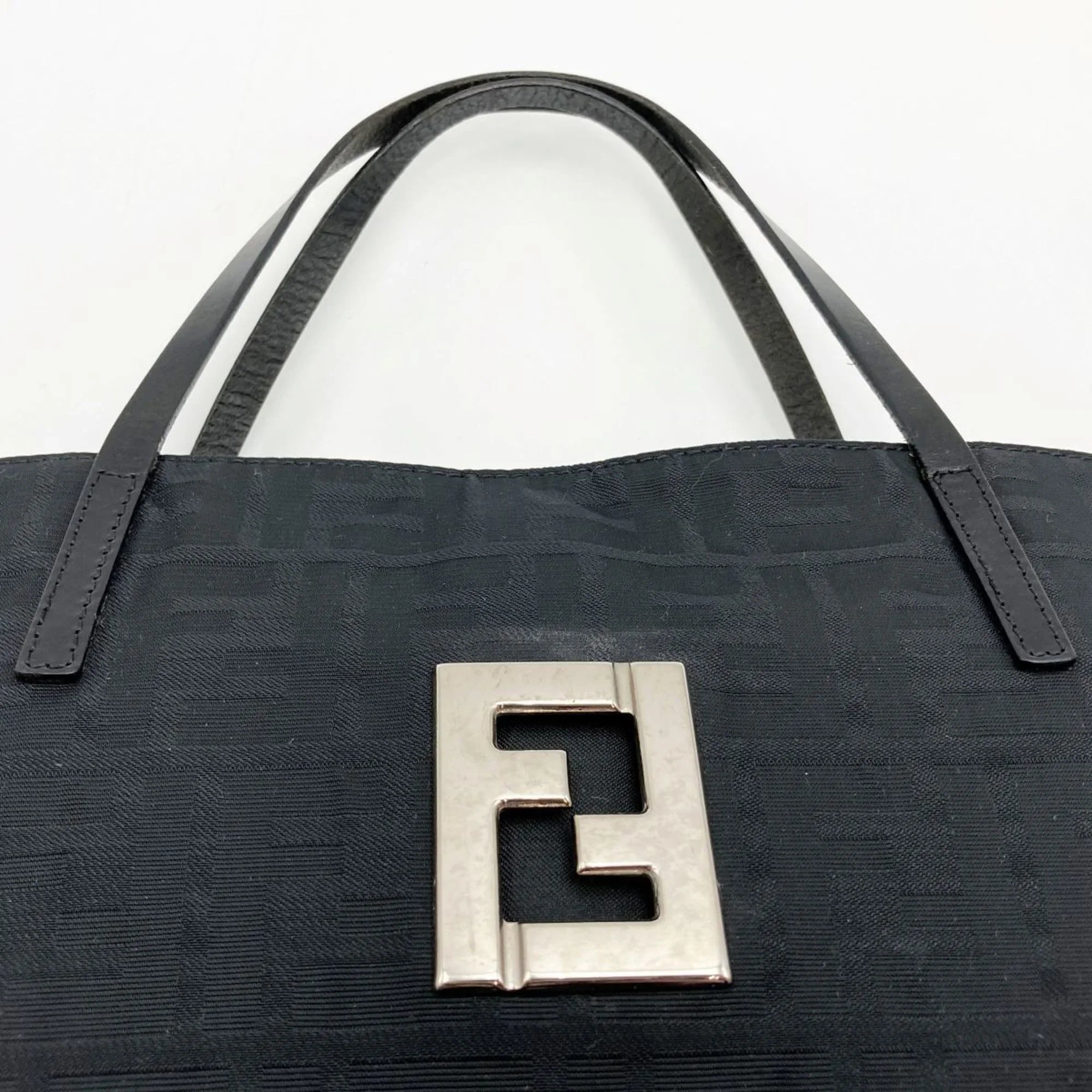 Pre-Owned FENDI Zucca pattern tote bag handbag Ebony nylon canvas ladies 15786 (Good)