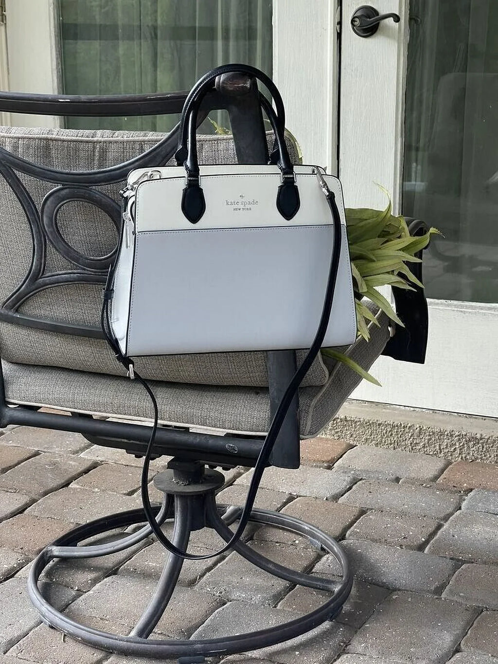 Kate Spade Madison Medium Platinum Grey Colorblock Leather Satchel Bag Purse KC621