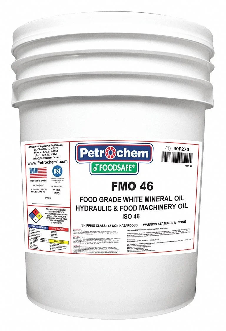 Petrochem Mineral Hydraulic Oil,FG,5 gal. FOODSAFE FMO 46-005
