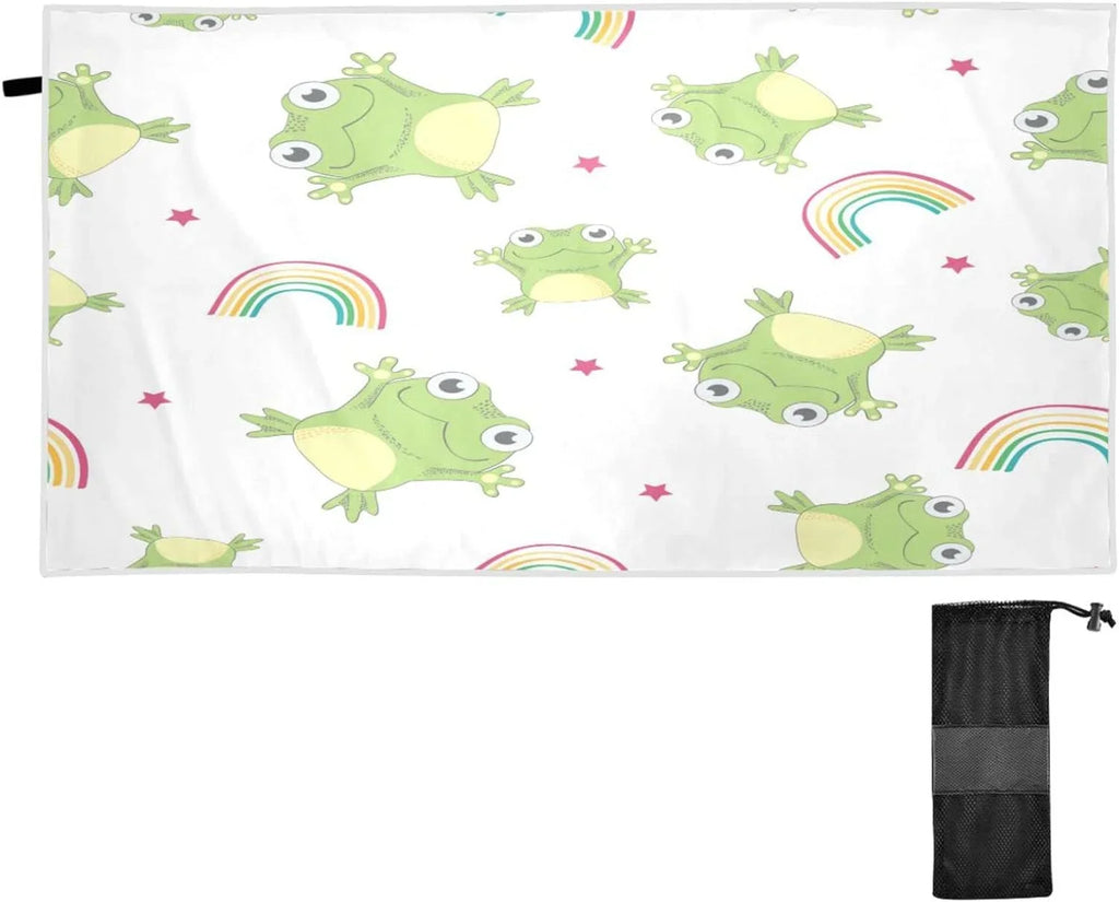Bestwell Cartoon Frogs Beach Towel Oversized Towel Blanket, Thin Mass Microfiber Sand Free Quick Dry Towel, 31”X71” Multipurpose Pool Bath Yoga Swim Shower Towel