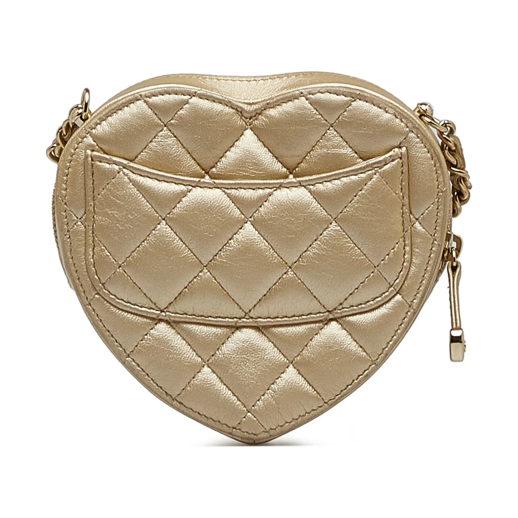 Pre-Owned Authenticated Chanel Mini CC in Love Heart Crossbody Lambskin Leather Gold Crossbody Bag Unisex (Good)