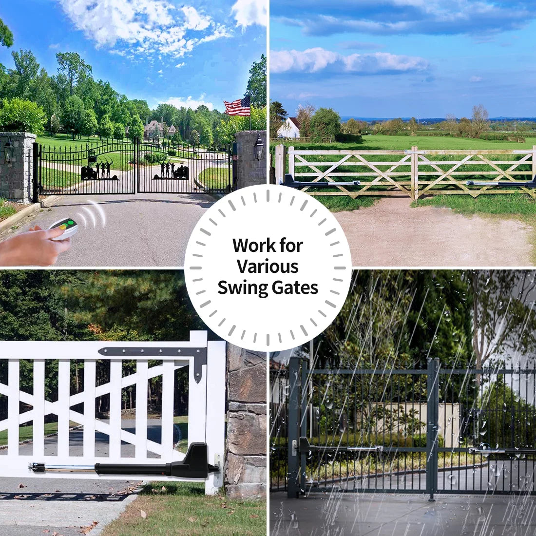 TOPENS AT1202 Dual Swing Gate Opener Heavy Duty Automatic Gate Motor for Double Swing Gates Up to 18ft per Arm, Electric Driveway Gate Operator AC Powered with Remote Control Kit Solar Compatible