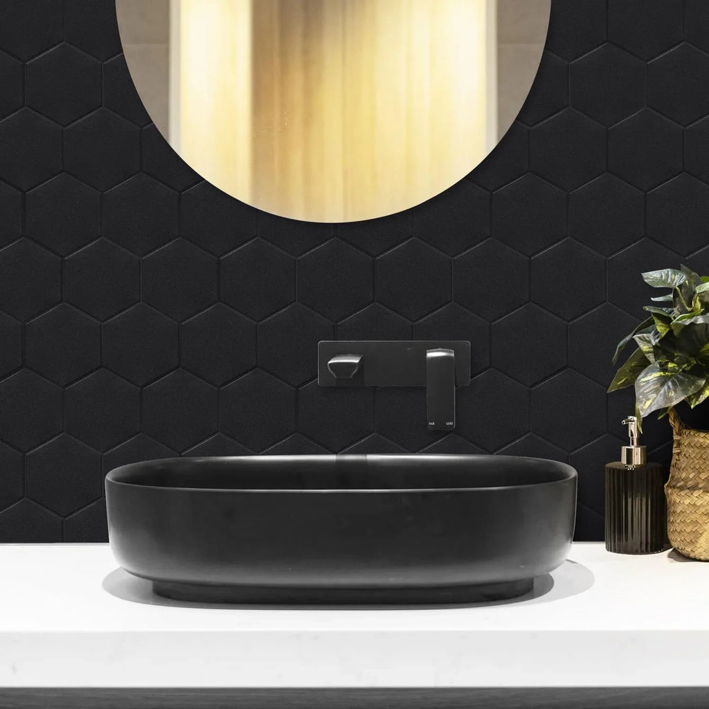 Real 3D Matte Dark Self Adhesive PET Tiles Big Hexagon Peel and Stick Backsplash for Kitchen Bathroom(11.57''x10.35'',10-Sheet)