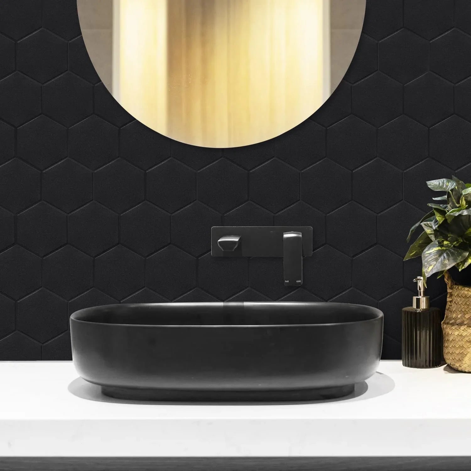 Real 3D Matte Dark Self Adhesive PET Tiles Big Hexagon Peel and Stick Backsplash for Kitchen Bathroom(11.57''x10.35'',10-Sheet)