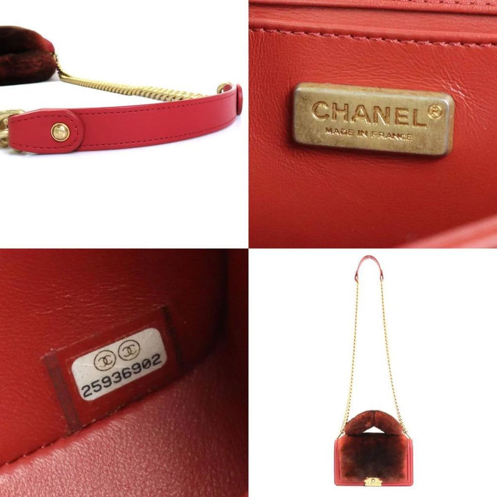Pre-Owned Chanel CHANEL handbag diagonal shoulder bag boy fur/leather brown red gold ladies e55871a (Good)