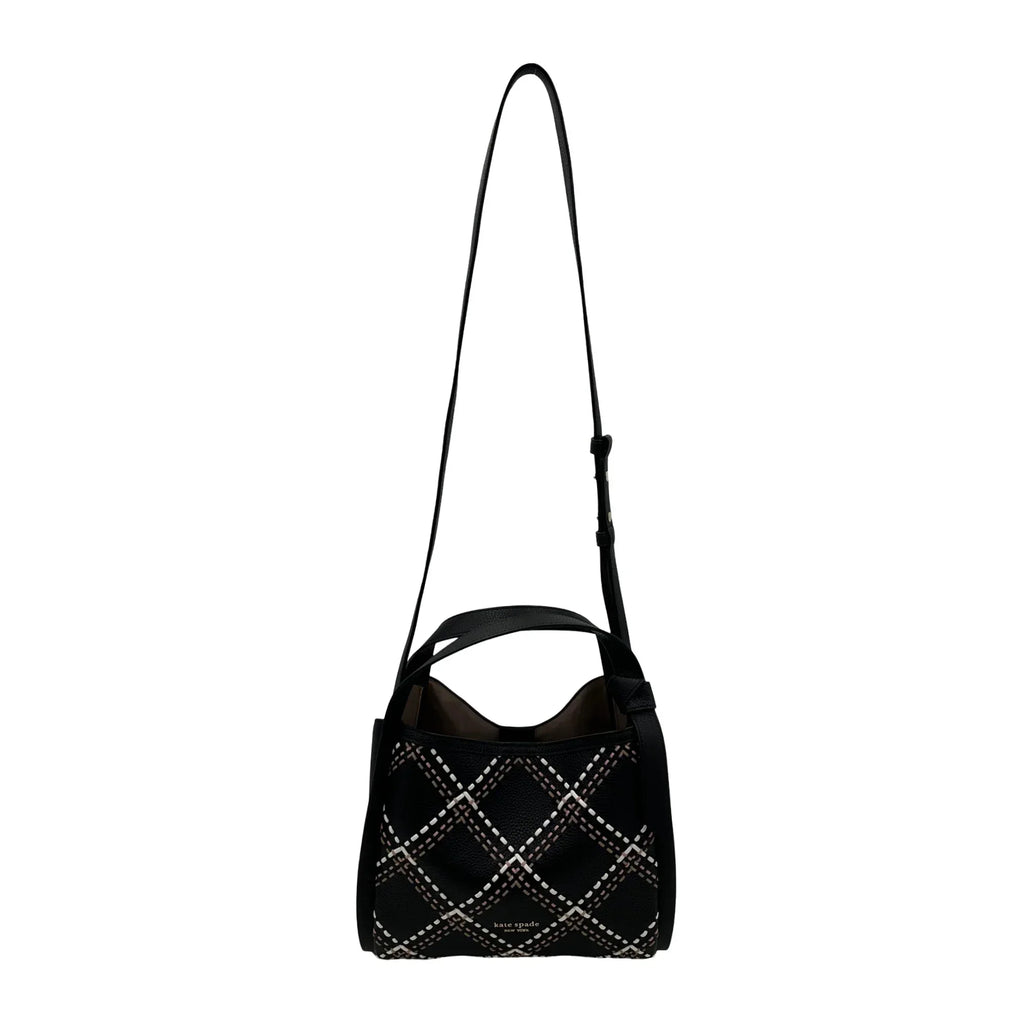 Kate Spade Knott Plaid Stitched Medium Crossbody Tote - Ebony