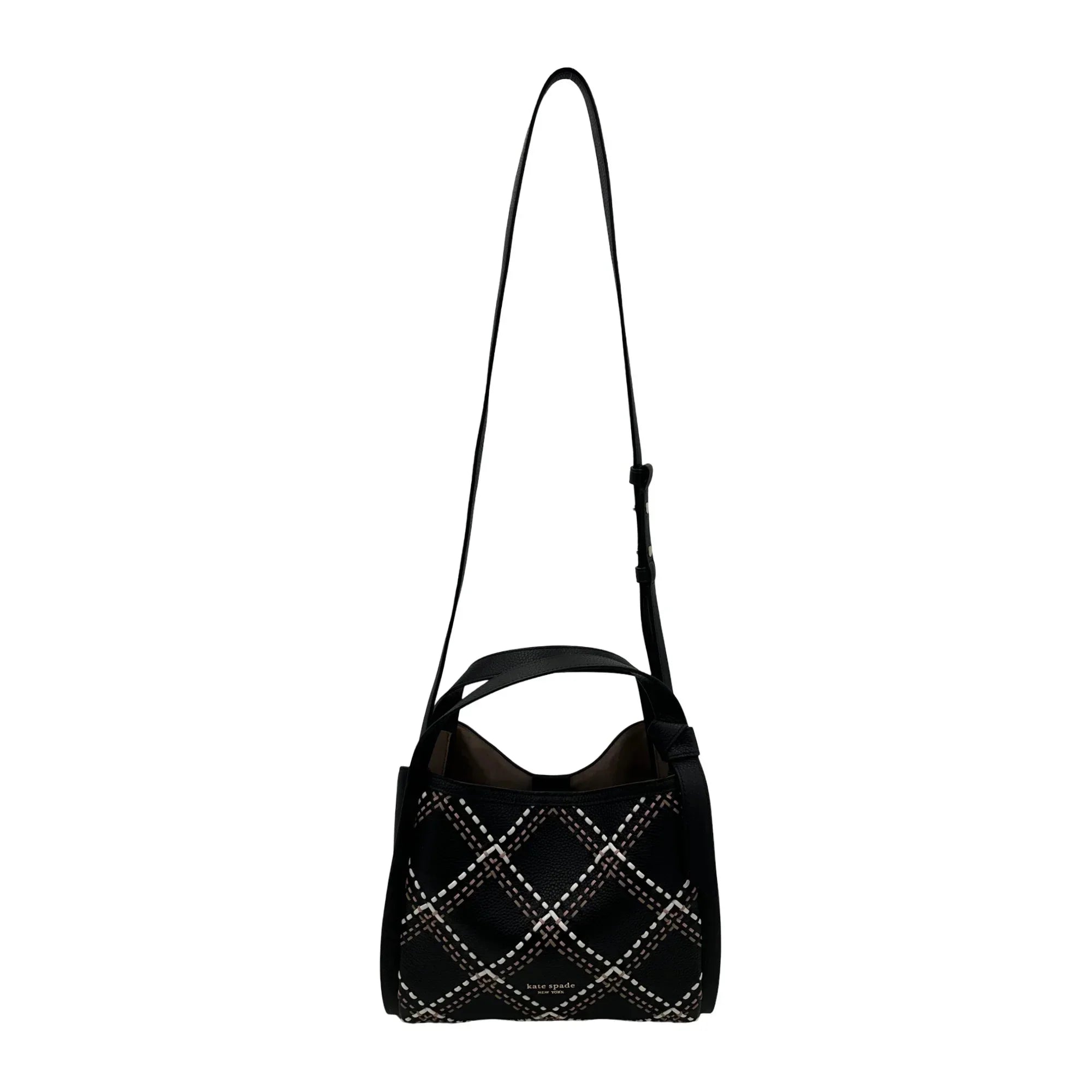 Kate Spade Knott Plaid Stitched Medium Crossbody Tote - Ebony