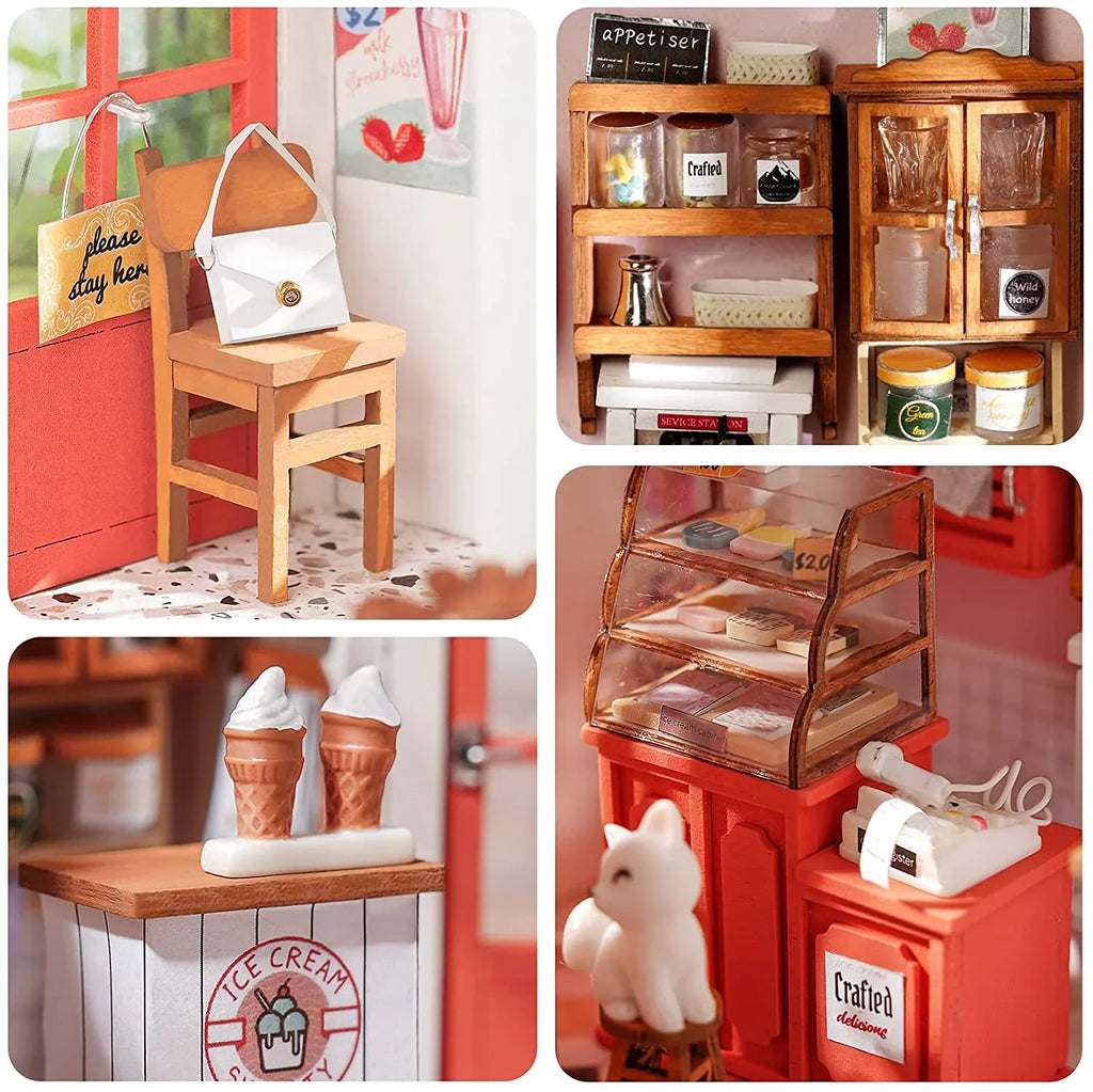 Rolife DIY Miniature Dollhouse Kit 1/24 Scale Tiny House Making Kit Home Decor Gifts for Adults & Teens (Honey Ice-Cream Shop)