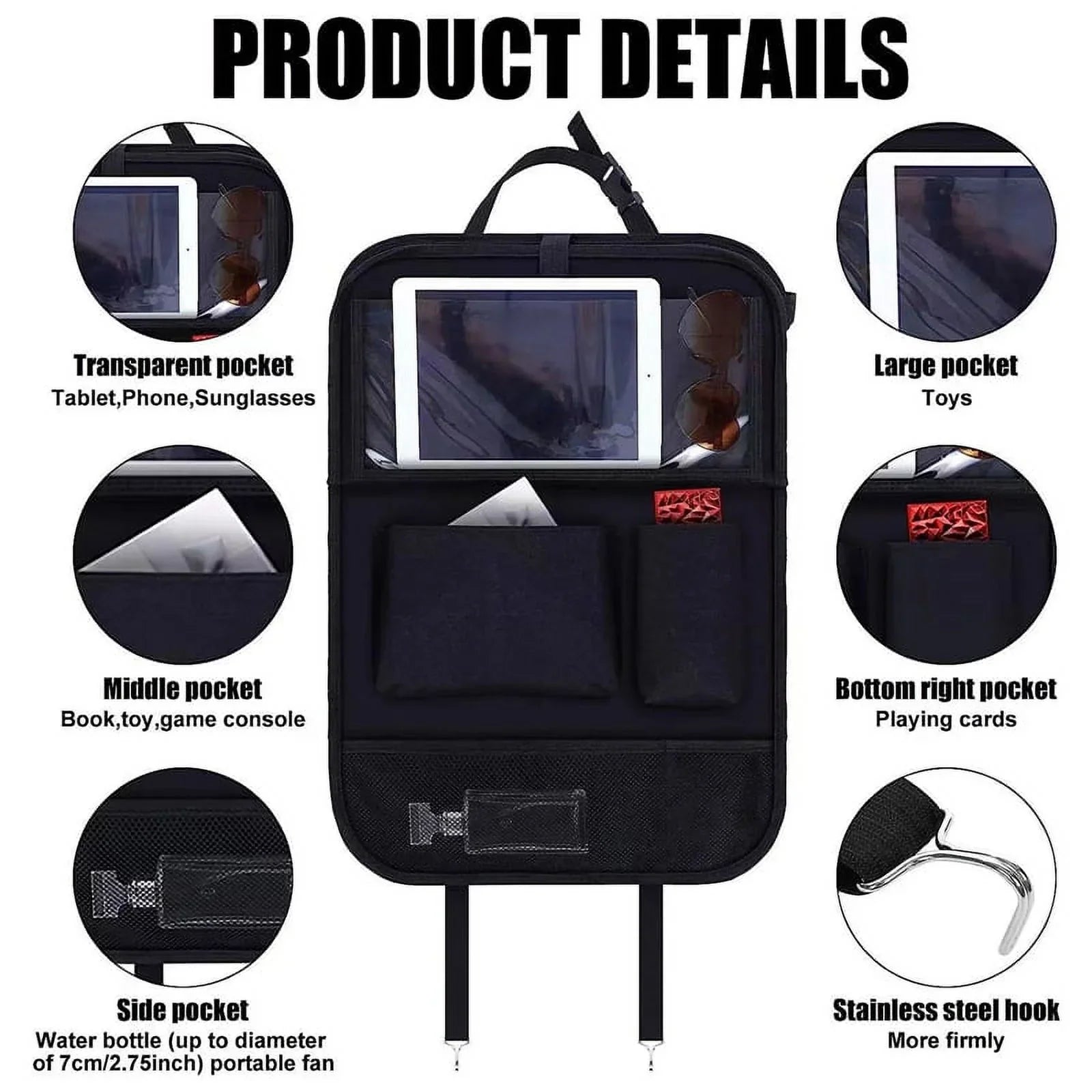 FeiraDeVaidade Children'S Car Organizers, 3-In-1 Car Seat Organizer,Car Backrest With Folding Table And Tablet Storage