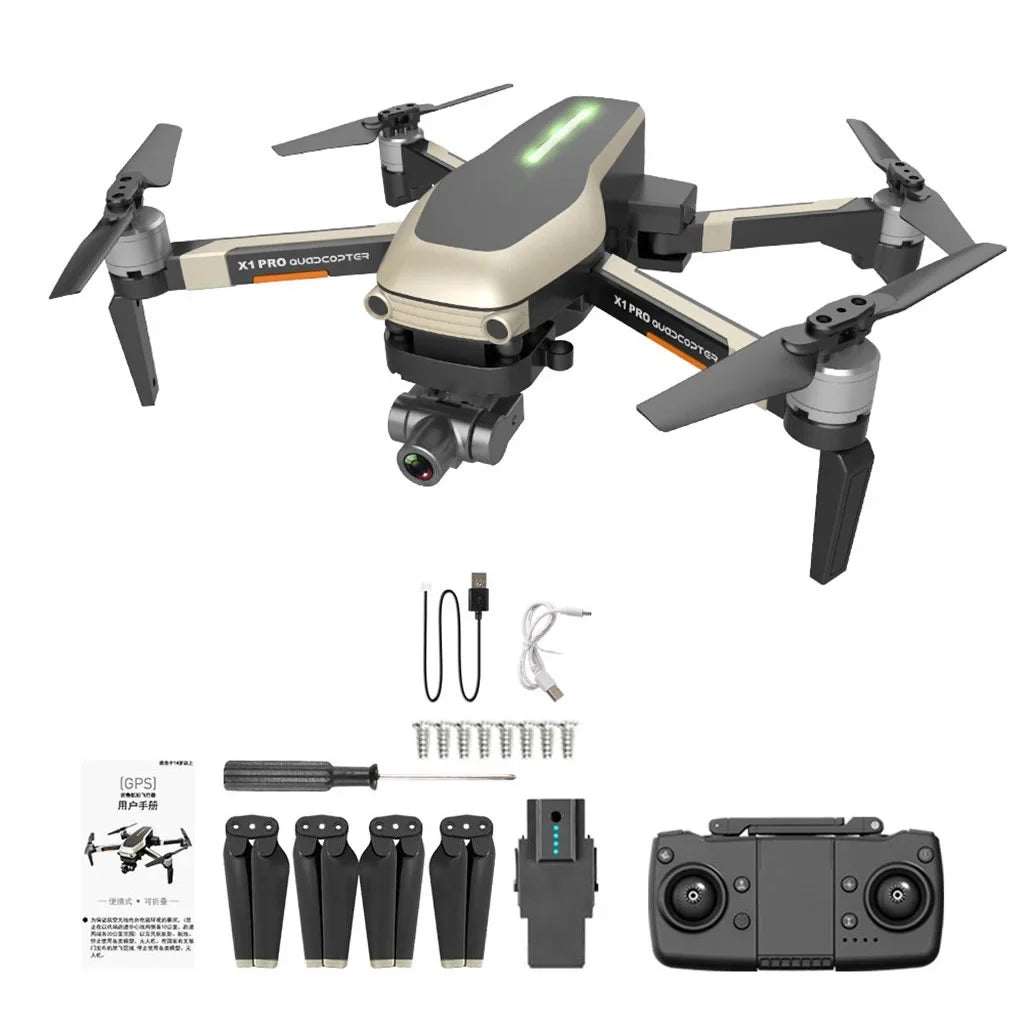 Drone X1 PRO GPS folding drone 4k WIFI FPV HD Camera Selfie Two-Axis Mechanical Gimbal