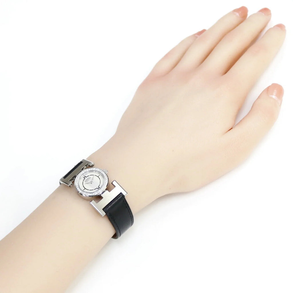 Pre-Owned Hermes Paprika Watch Stainless Steel PA1.230 Quartz Ladies HERMES Diamond Bezel (Good)