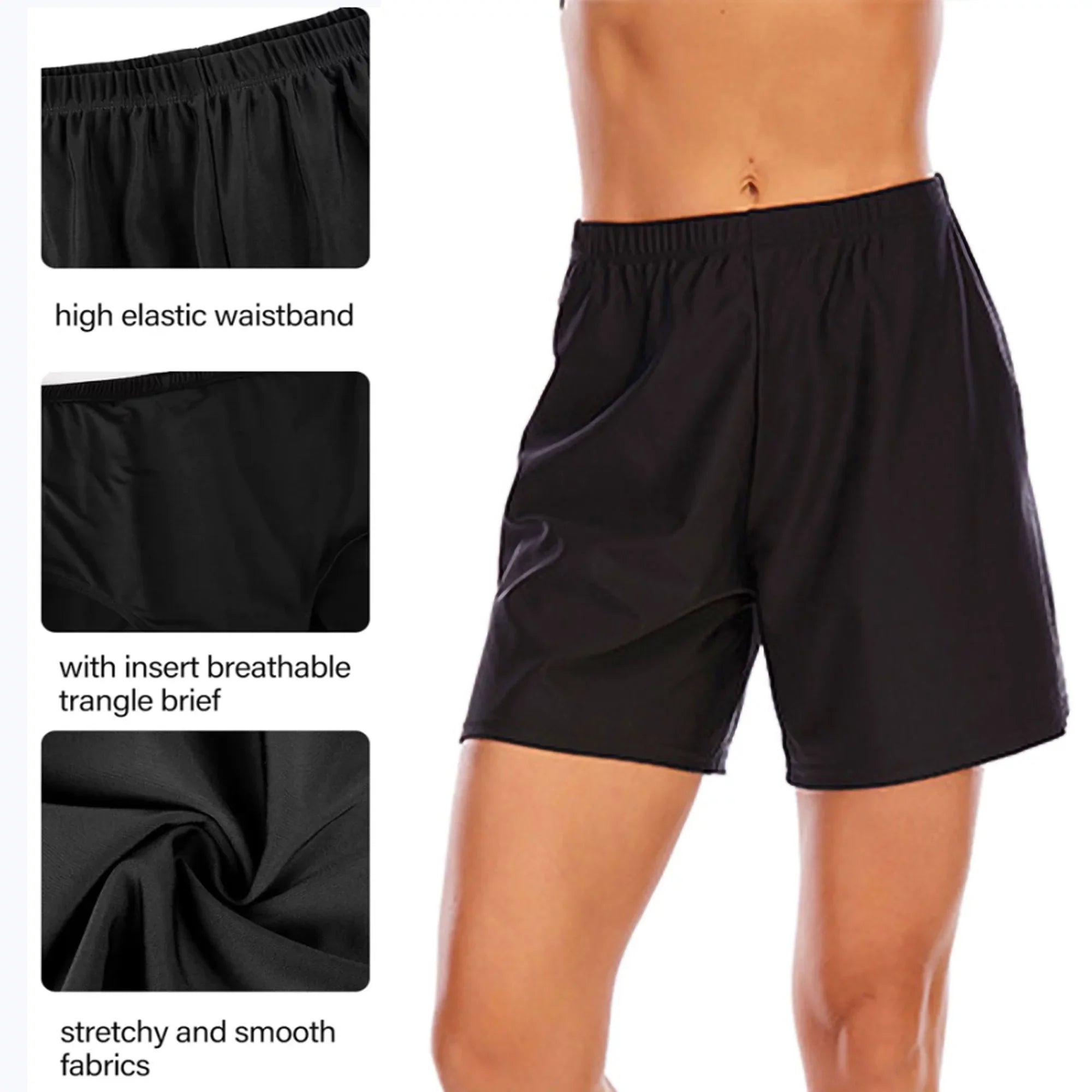 Sexy Dance Women's Swim Shorts Elastic Waist Swimsuit Bottoms Summer Tankini Boyshorts Solid Swim Trunks Dark 3XL