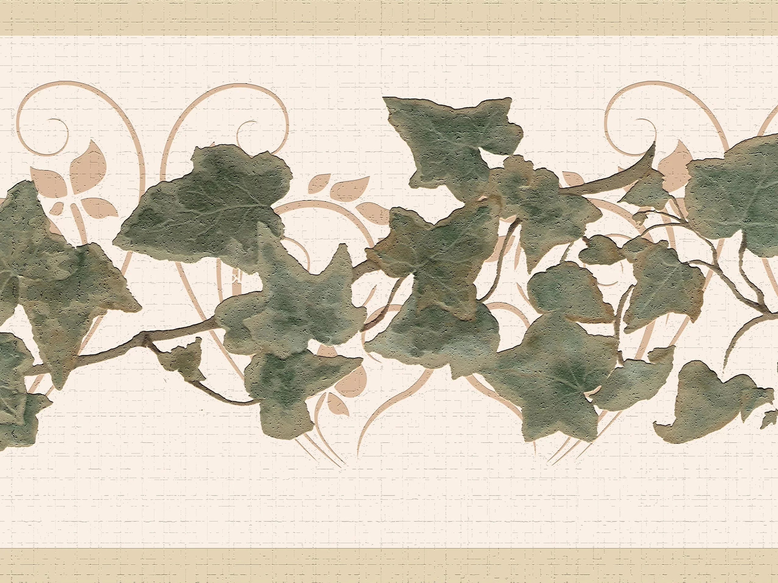 Dundee Deco's Peel and Stick Wallpaper Border - Abstract Green Beige Leaves on a Vine Wall Border Retro Design, 15 ft x 7 in, Self Adhesive