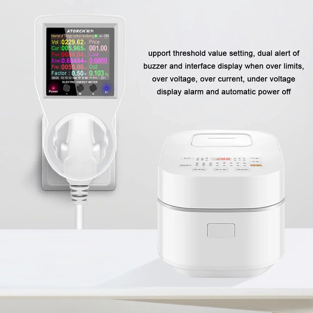 Carevas Wifi ligent Power Socket Electricity Power Monitor Multi-energy Monitoring Meter 2.4 inch Color Screen Mobilephone APP Remote Controlling Device