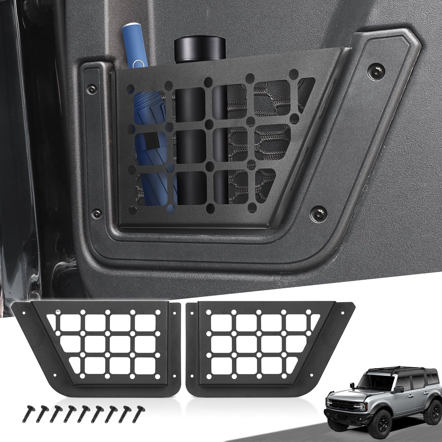 MFC 2Pcs Rear Door Storage Pocket Side Organizer Box Compatible with for Ford Bronco Accessories