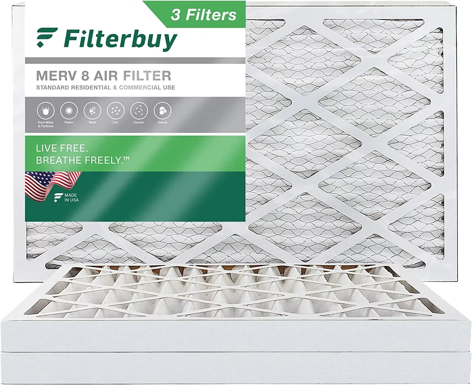 Filterbuy 16x36x2 MERV 8 Pleated HVAC AC Furnace Air Filters (3-Pack)