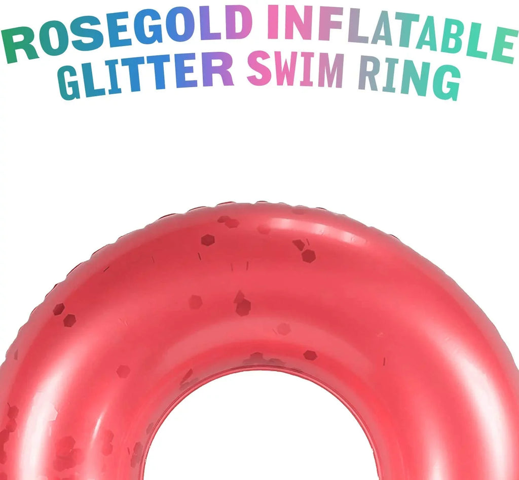 Alyvia Inflatable Rose Gold Pool Float with Glitter Inner Fun Beach Floaties, Swim Party Toys, Summer Pool Round Rings for Adults & Kids | 48 Inch