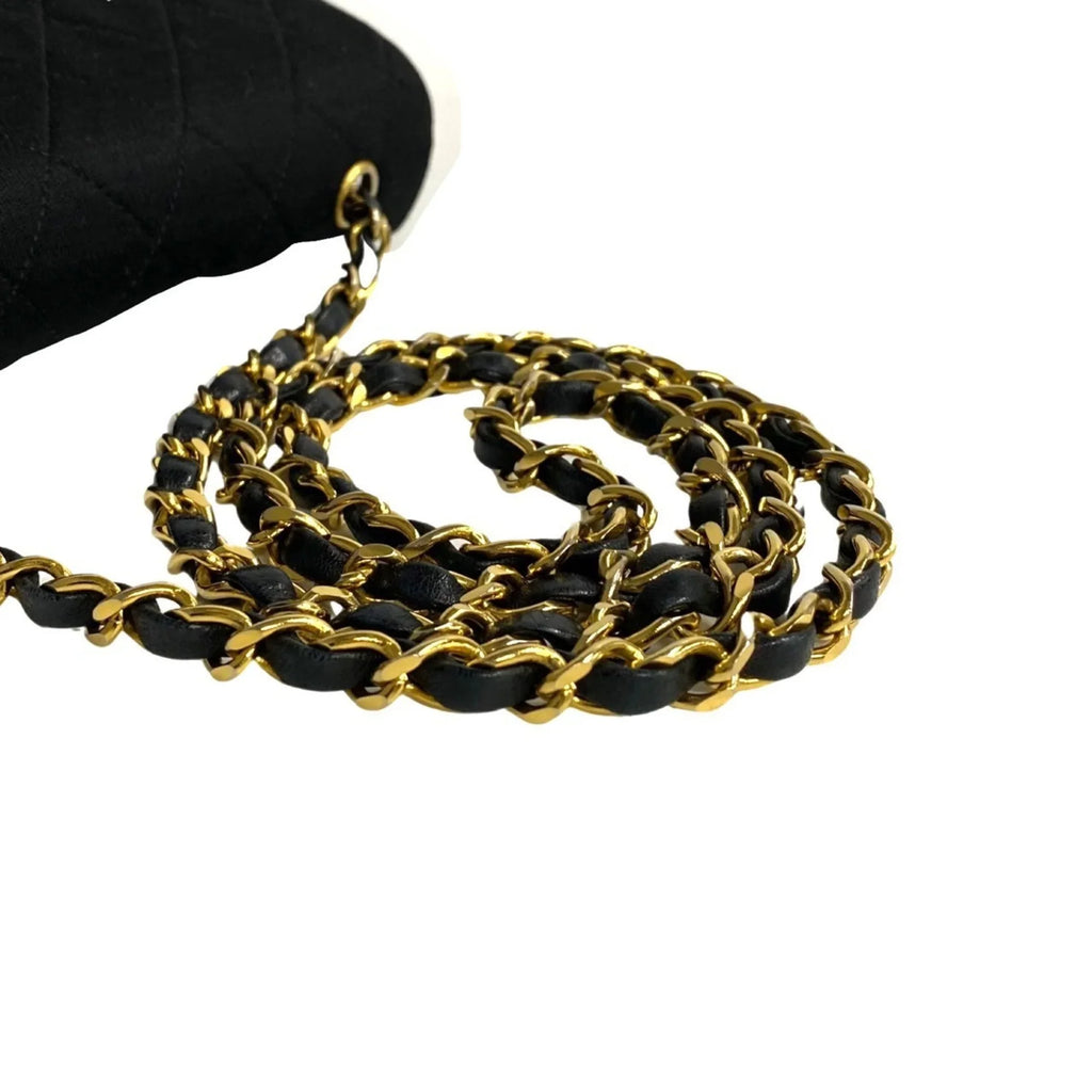 Pre-Owned CHANEL Matelasse Cotton Lambskin Turnlock Full Flap Chain Shoulder Bag Dark 73960 (Good)
