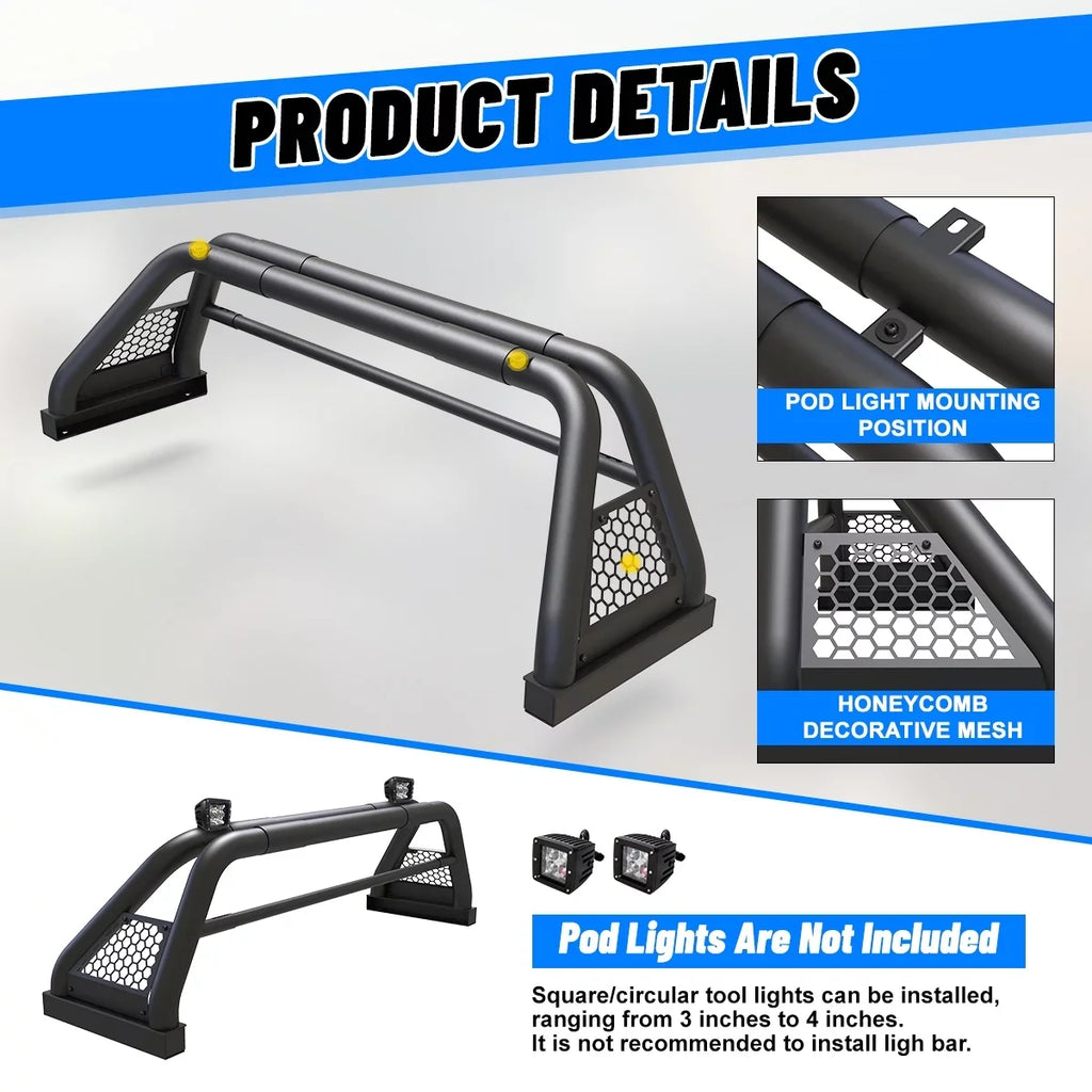 Adjustable Truck Roll Sport Bar Chase Rack Bed Bar For 2000-2021 Tundra