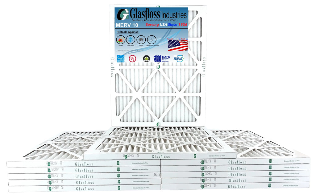 Glasfloss 20x24x1 - MERV 10 Amount - Furnace Air Filter - Made in USA (Actual Size: 19.5 x 23.5x7/8 inch)