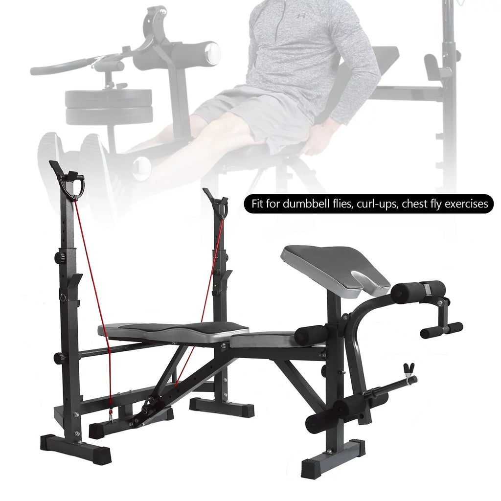 US Stock Body Champ Olympic Mass Bench, Workout Equipment for Home Workouts, Bench Press with Preacher Curl, Leg Developer and Crunch Handle for At Home Workouts