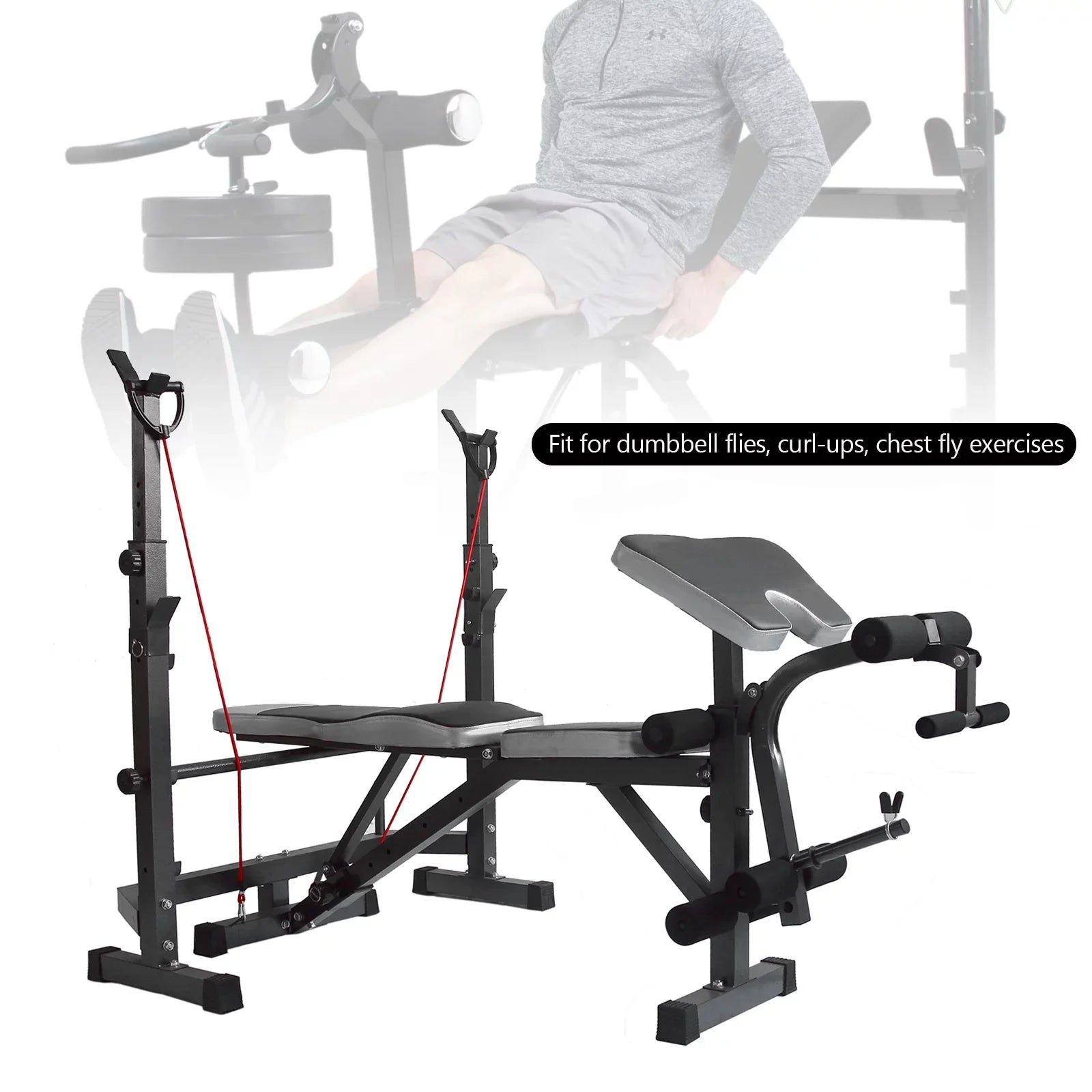 US Stock Body Champ Olympic Mass Bench, Workout Equipment for Home Workouts, Bench Press with Preacher Curl, Leg Developer and Crunch Handle for At Home Workouts