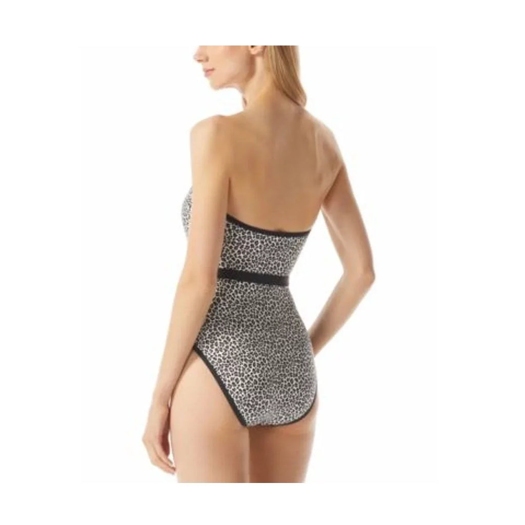 Michael Kors Women's Logo-Belt Printed Bandeau One-Piece Swimsuit Ebony Size 10