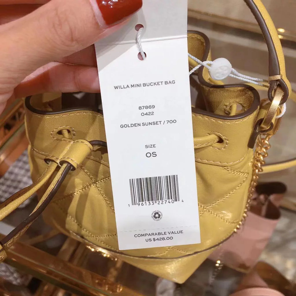 Tory Burch 87869 0422 Willa Mini Drawstring Bucket Shoulder Bag Golden Sunset