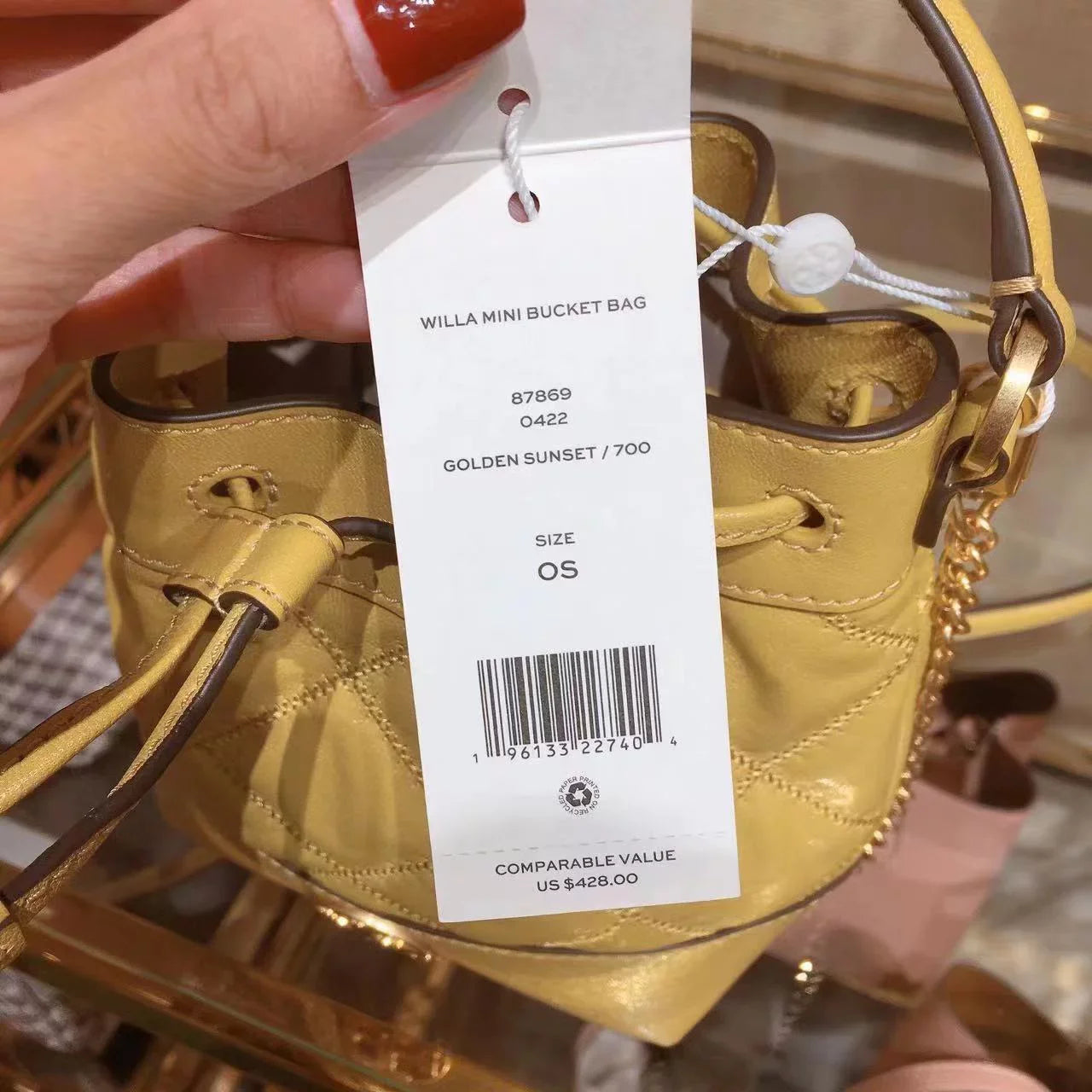 Tory Burch 87869 0422 Willa Mini Drawstring Bucket Shoulder Bag Golden Sunset