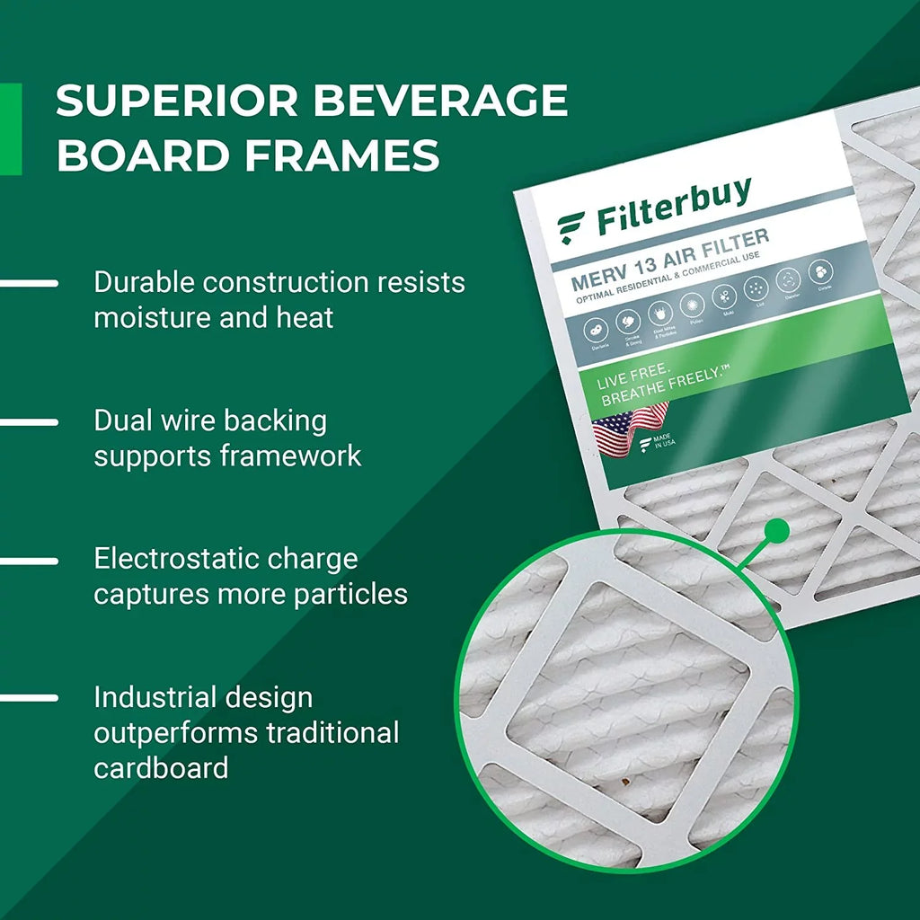 Filterbuy 10x16x2 MERV 13 Pleated HVAC AC Furnace Air Filters (4-Pack)