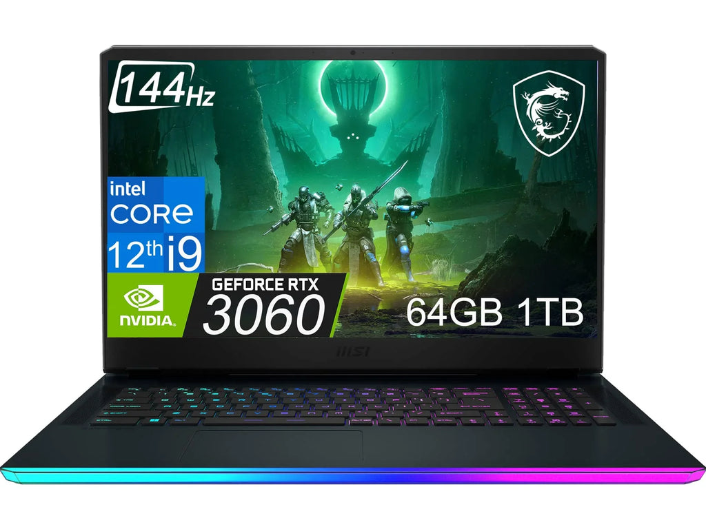 MSI GE76 Raider 17.3" 144Hz ( 12th Gen 14-Core i9-12900H, 64GB DDR5 RAM, 1TB SSD, GeForce RTX 3060) FHD Thin Bezel Gaming Laptop, RGB Backlit, Thunderbolt 4, Webcam, Win 11 Home, Titanium Blue