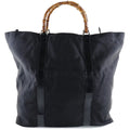 Pre-Owned GUCCI Gucci Bamboo Bag 002-2058-0412-5 Nylon Canvas x Leather Ebony Unisex Tote (Fair)