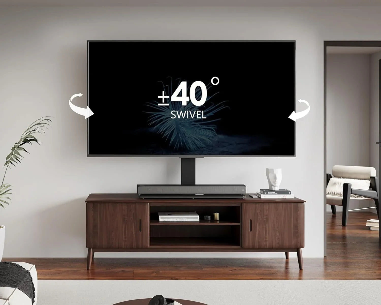 HBBOOMLIFE Universal TV Stand/Base Swivel Tabletop TV Stand with Mount for 50 to 85 inch Flat Screen TV 100 Degree Swivel 4 Level Height Adjustable Tempered Glass Base Holds up to 143 lb