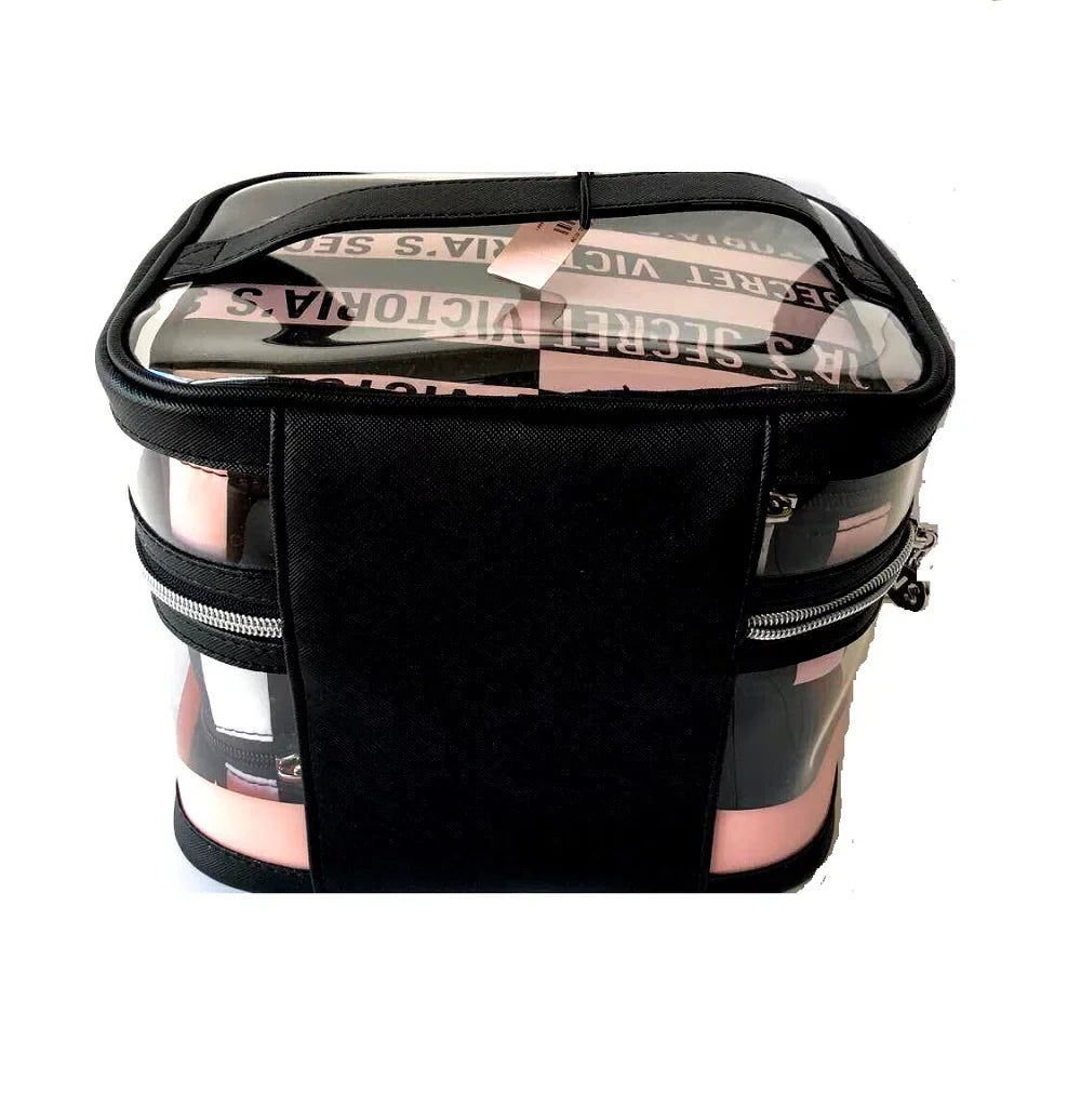 Victoria's Secret 4 in 1 Train Cosmetic Case Travel Tote Clear & Pink for Women 4 Piece Set New