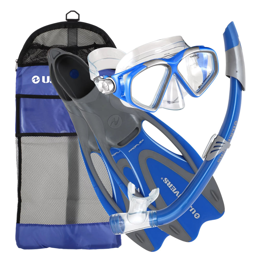 U.S. Divers Adult Cozumel Mask, Seabreeze II Snorkel, ProFlex Fins, Gear Bag Set