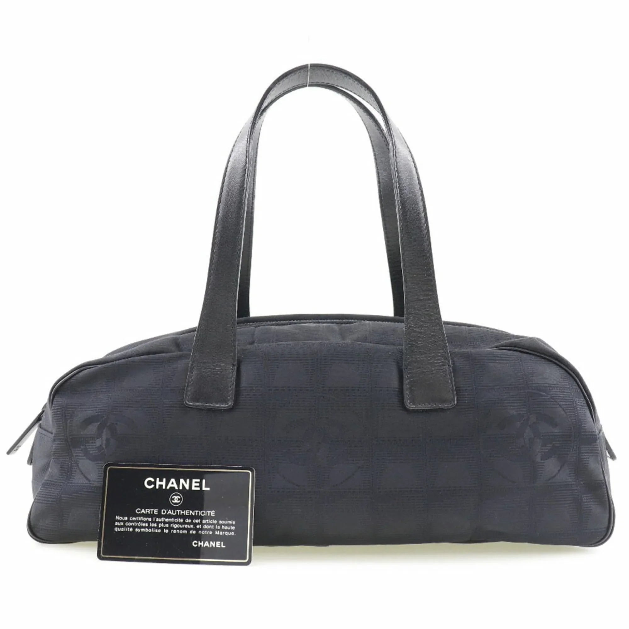 Authenticated Used Chanel Mini Boston New Travel Line A15828 Nylon Canvas Ebony Ladies Handbag