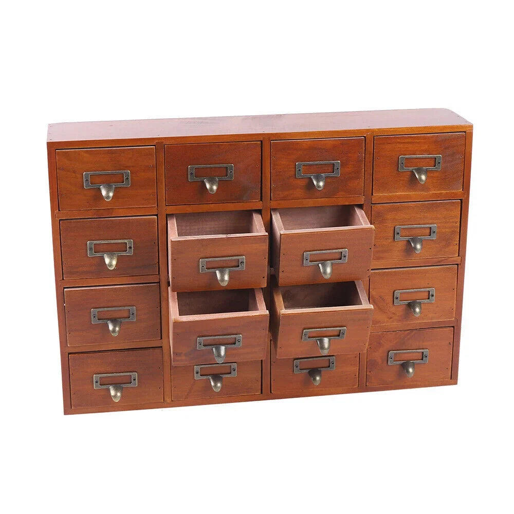 Wood Apothecary Medicine Cabinet 16 Drawers Label Holder Organizer Card Catalog 16 Drawers Wood Apothecary Medicine Cabinet Label Holder Organizer Card Catalog