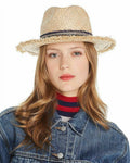 Ferrucchio Vecchi Womens Raffia Hand-Woven Trilby Hat W/ Multi-Trim Natural $108