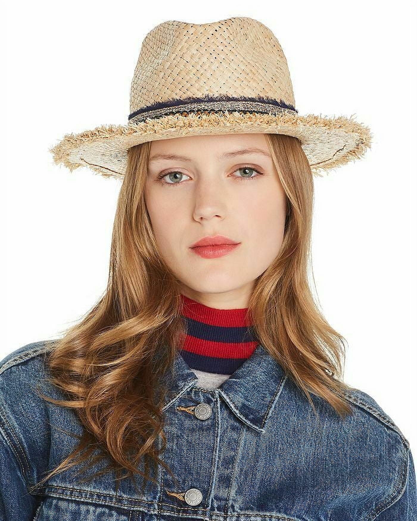 Ferrucchio Vecchi Womens Raffia Hand-Woven Trilby Hat W/ Multi-Trim Natural $108