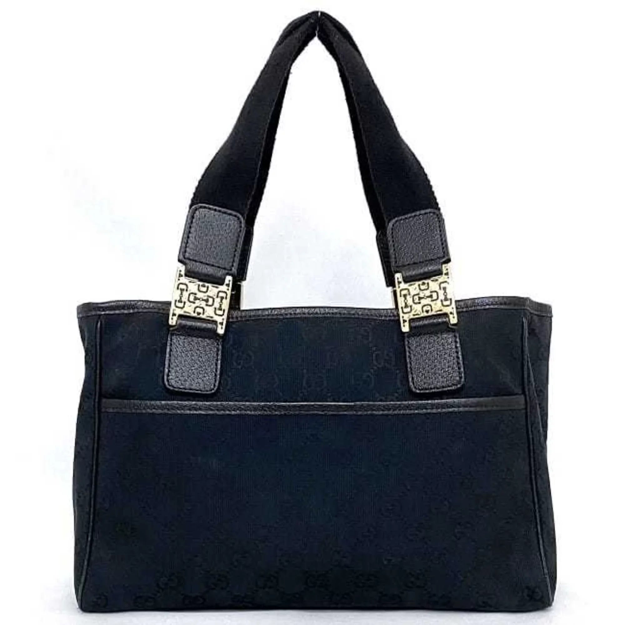 Pre-Owned Gucci Tote Bag Dark Silver Horsebit 145810 Canvas Leather GUCCI Handbag Ladies (Good)