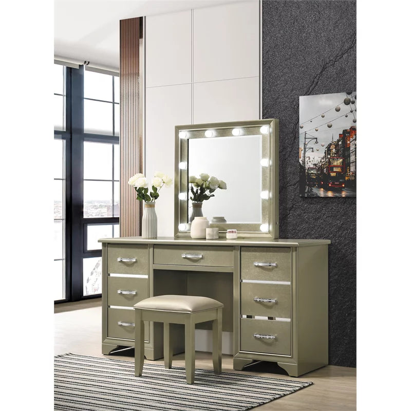 Beaumont 7-drawer Vanity Desk with Lighting Mirror Champagne