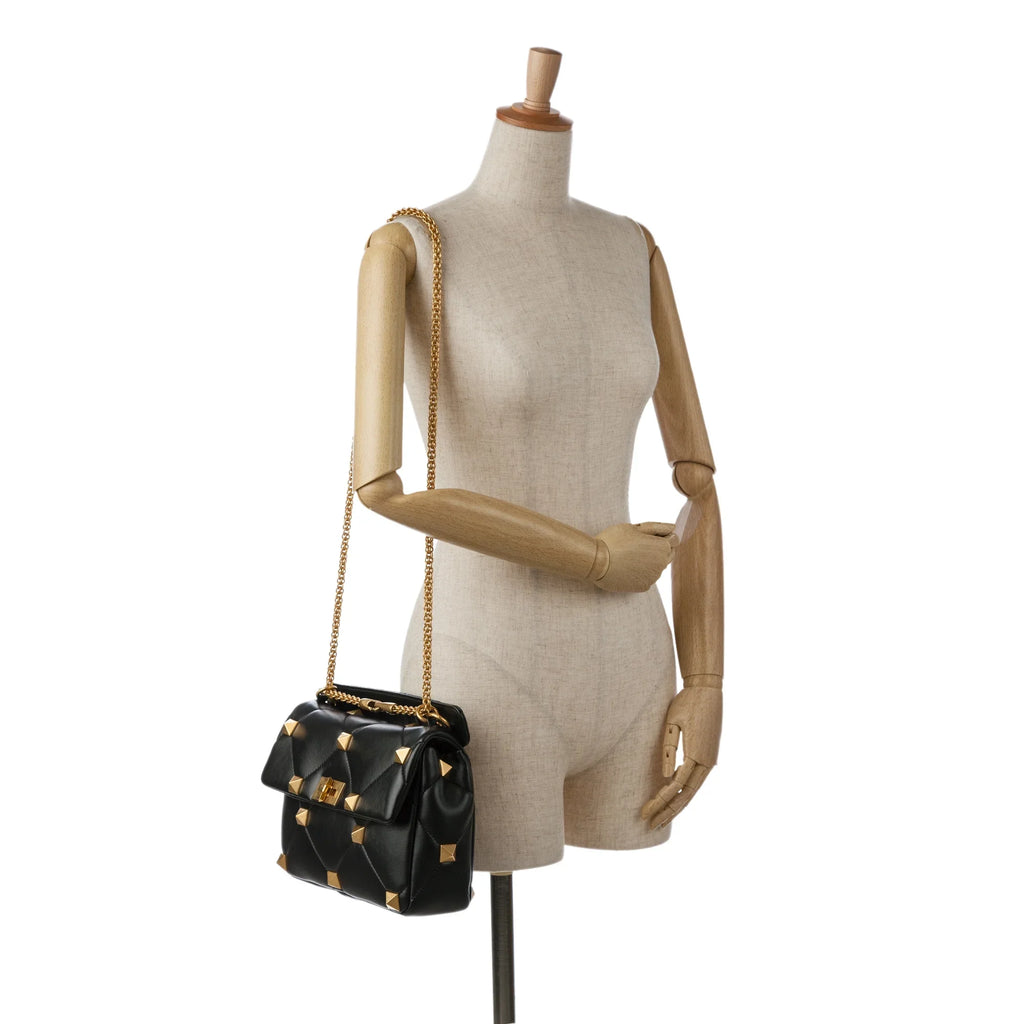 Pre-Owned Authenticated Valentino Medium Roman Stud Satchel Calf Leather Dark Unisex (Good)